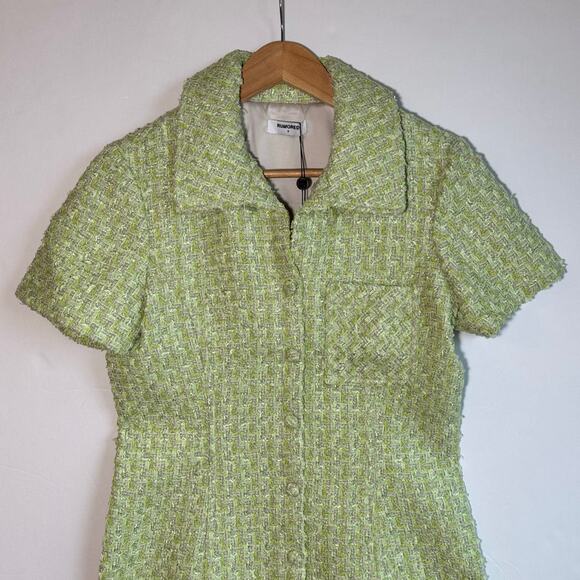 Rumored Notting Hill Mini Dress Chic Minimalist Modern Sz 6 Green Tennis Tweed - Picture 3 of 13